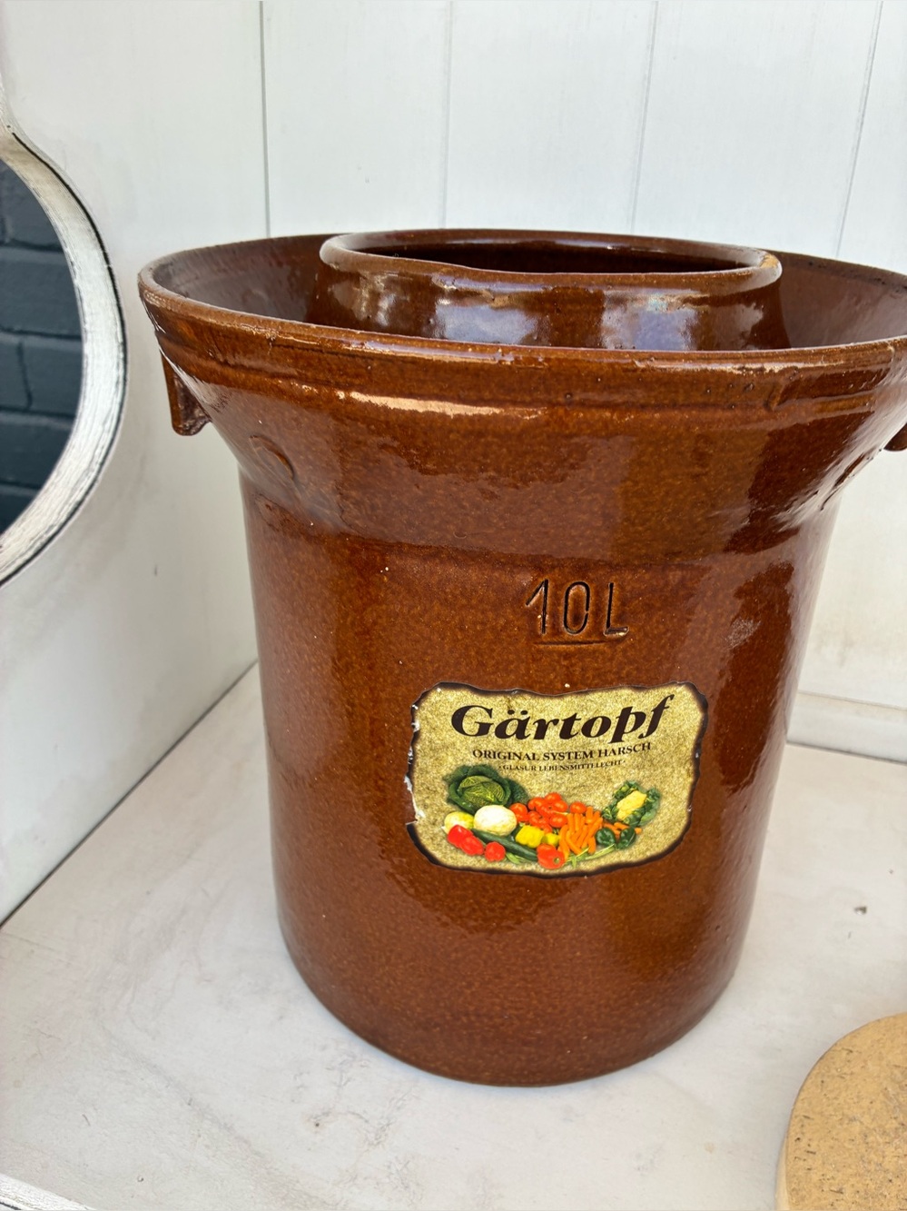 10L Brown Glazed Stoneware Fermentation Crock